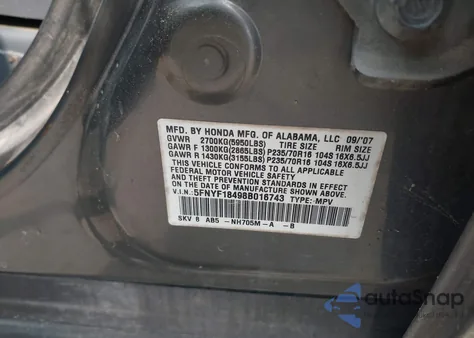 2008 Honda Pilot Ex из США, поврежденный, VIN 5FNYF18498B016743